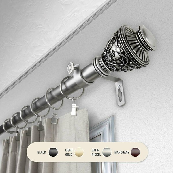 Kd Encimera 1 in. Ron Curtain Rod with 28 to 48 in. Extension, Satin Nickel KD3728575
